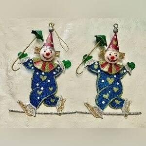 Vintage Pier 1 Imports Glitter Festive Clowns Holiday Ornaments  (2)